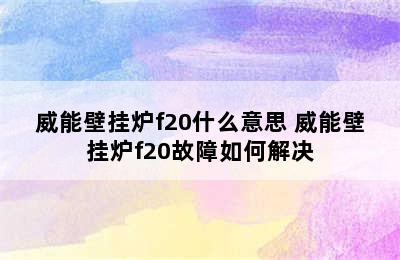 威能壁挂炉f20什么意思 威能壁挂炉f20故障如何解决